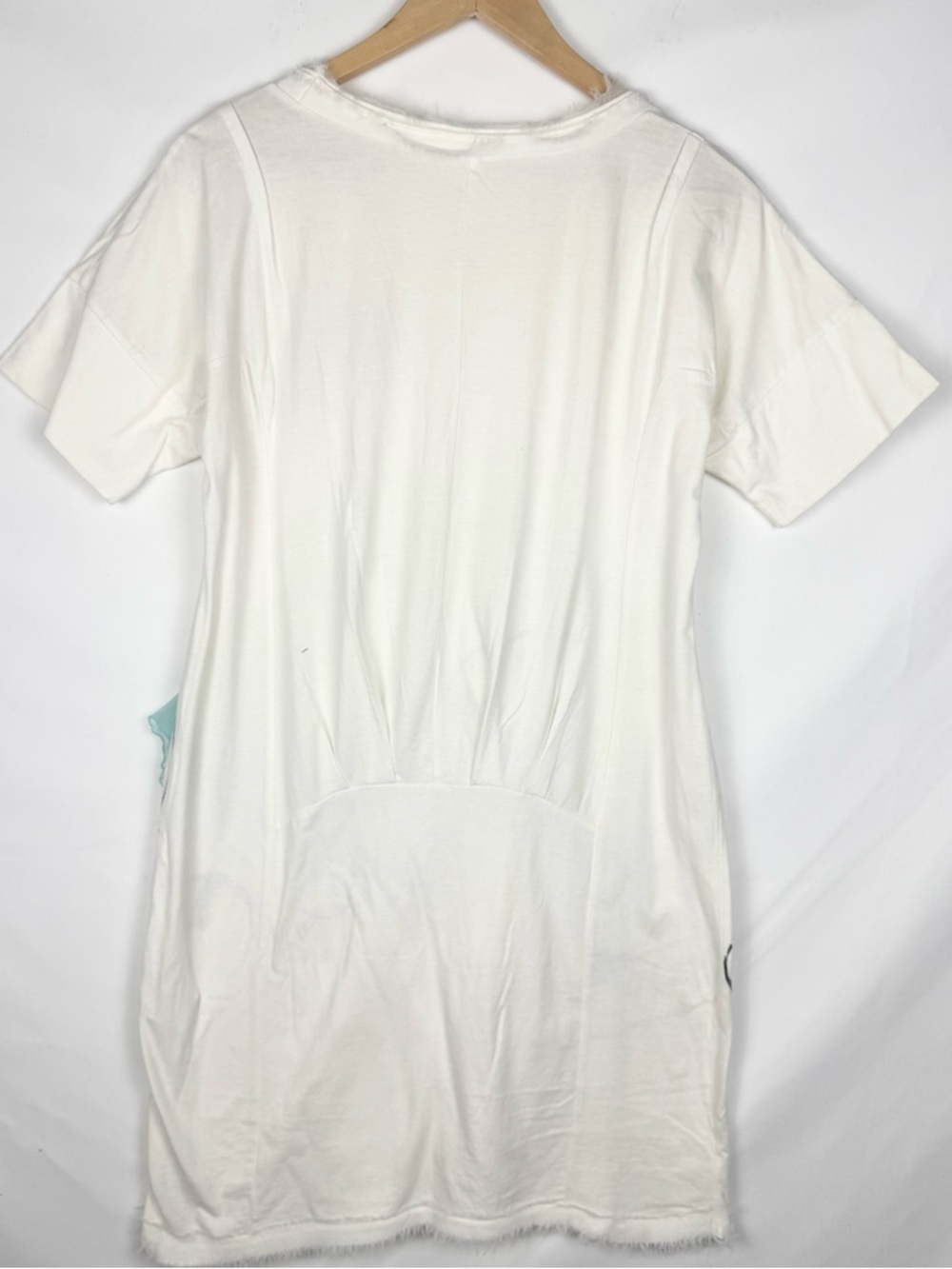 Boutique White Graphic Tee Shirt Dress w/ Aqua Tulle Skirt Detail Bow Accent - Picture 7 of 8